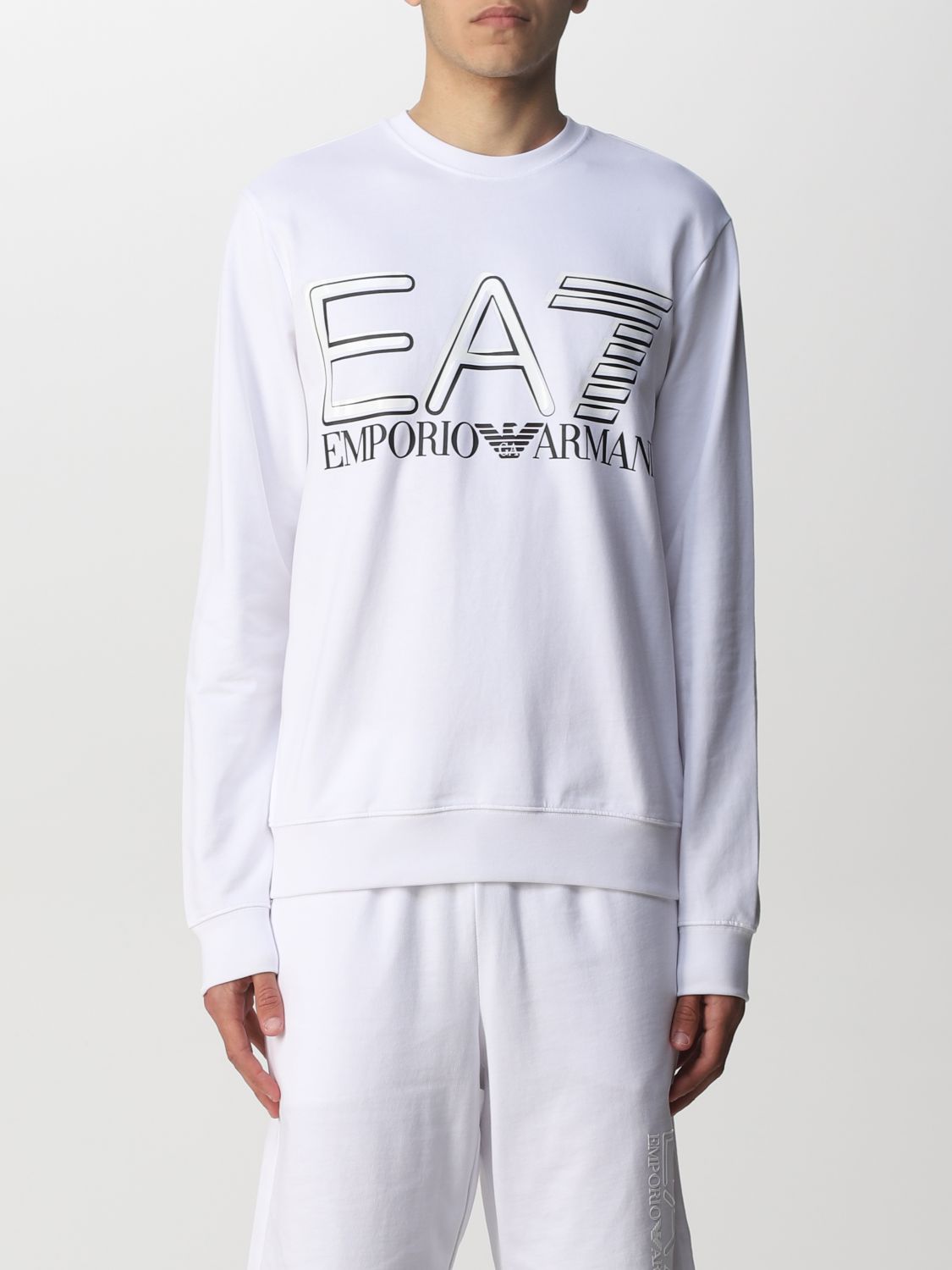 EA7: Logo Series sweatshirt in cotton with logo - White | Ea7 ...