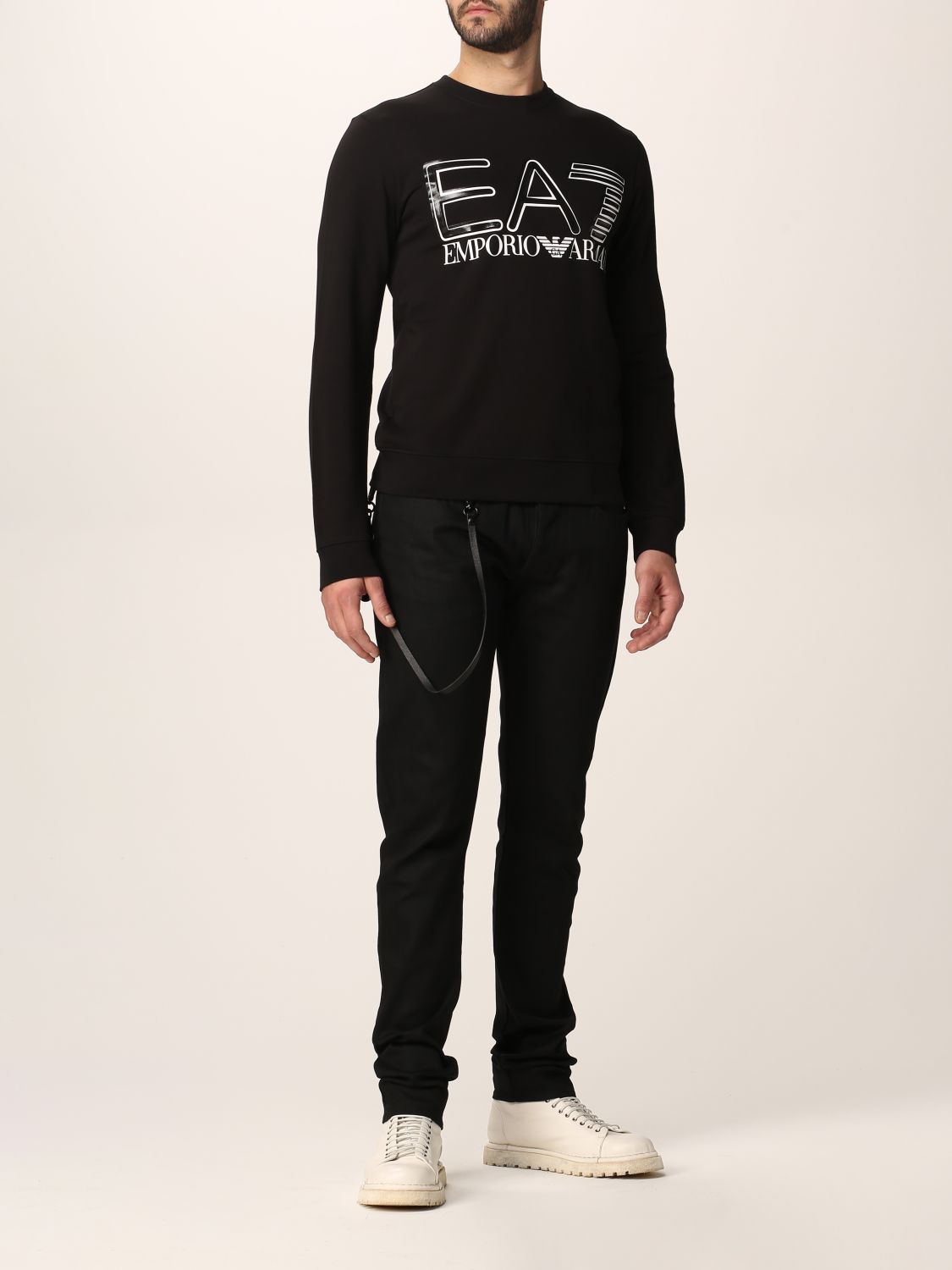 EA7: Logo Series jumper in cotton with logo - Black | Ea7 sweatshirt ...