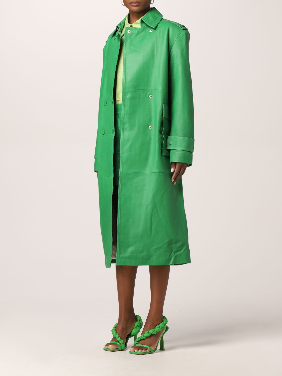 Trench coat Remain: Remain leather trench coat green 4