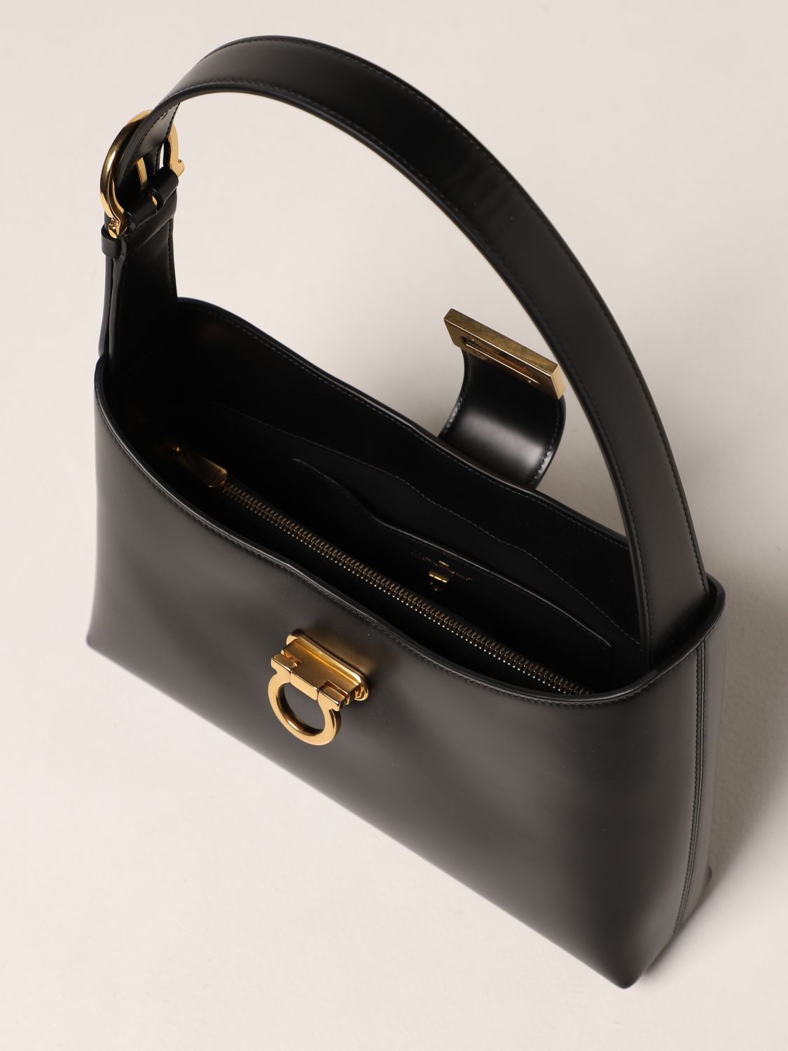 SALVATORE FERRAGAMO: Trifolio leather shoulder bag - Black | Salvatore ...