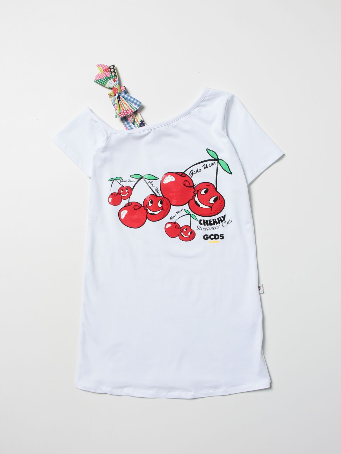 Gcds Kids' T-shirt Dress With Cherry Print In White
