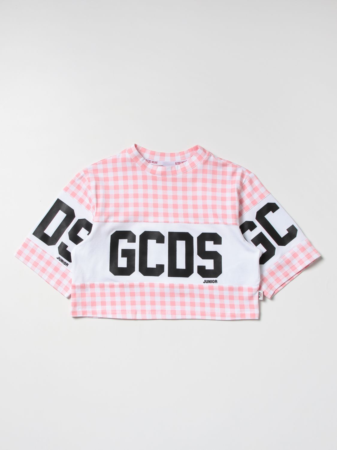 Gcds Kids' Cropped T-shirt With Logo In Pink