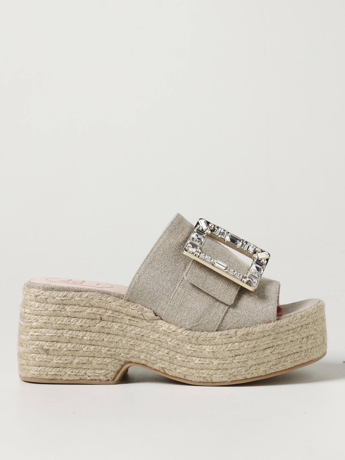 ROGER VIVIER: Sandalo con zeppa con fibbia di cristalli - Corda | Scarpe  Con Zeppa Roger Vivier RVW61931050 FOJ GIGLIO.COM
