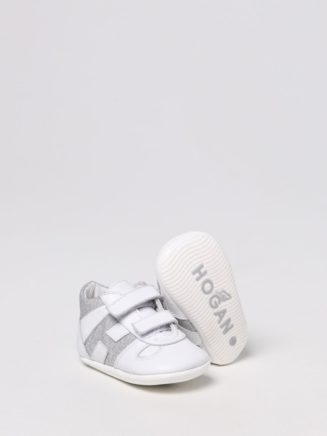 Shoes Hogan: Olympia Hogan cradle shoes in leather and glitter fabric white 2
