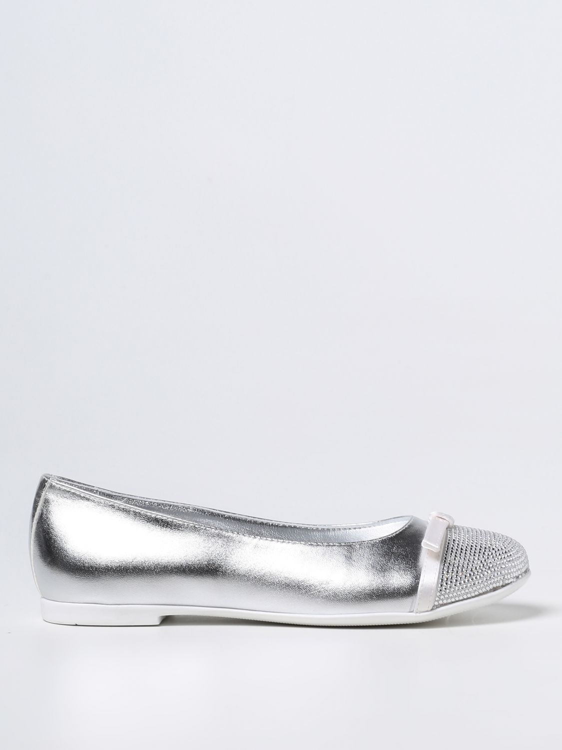 Montelpare Tradition Kids' Ballerinas In Laminated Leather In Silver