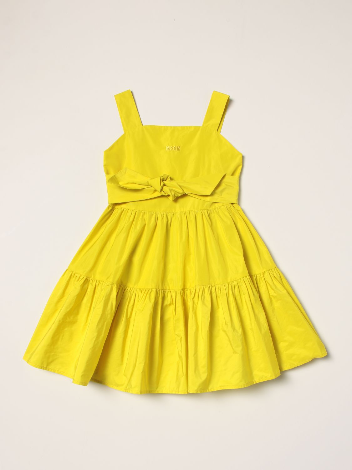Msgm Kids Outlet Midi Dress With Gathered Hem Yellow Msgm Kids msgm-kids-outlet-midi-dress-with-gathered-hem-yellow-msgm-kids