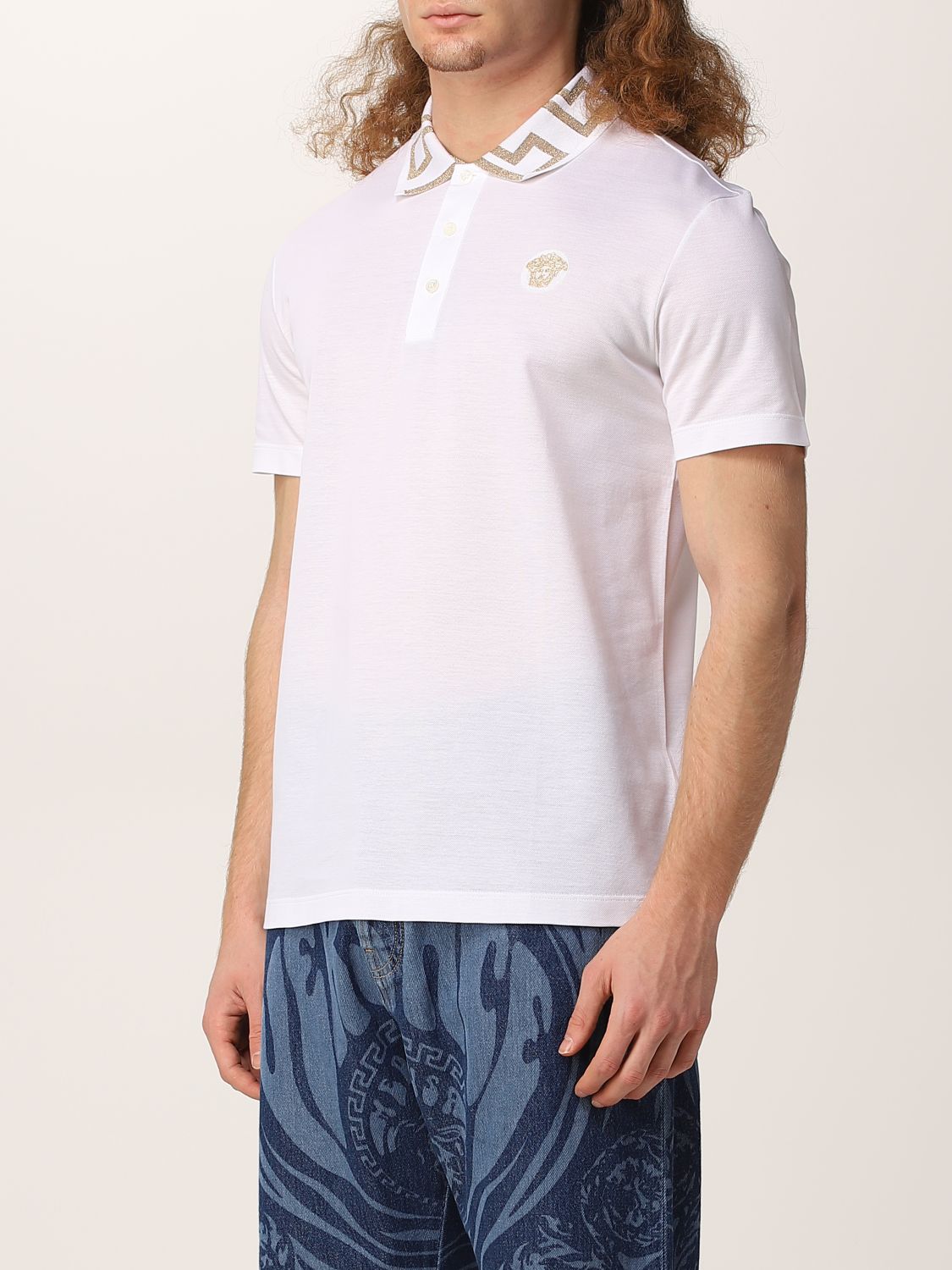 Polo shirt Versace: Versace piqué cotton polo white 4