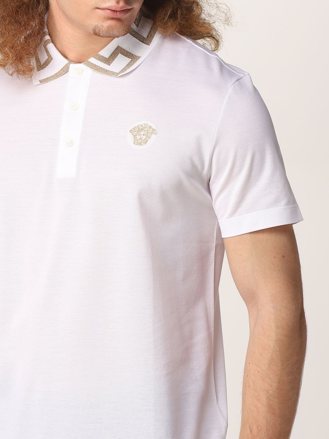 Polo shirt Versace: Versace piqué cotton polo white 5
