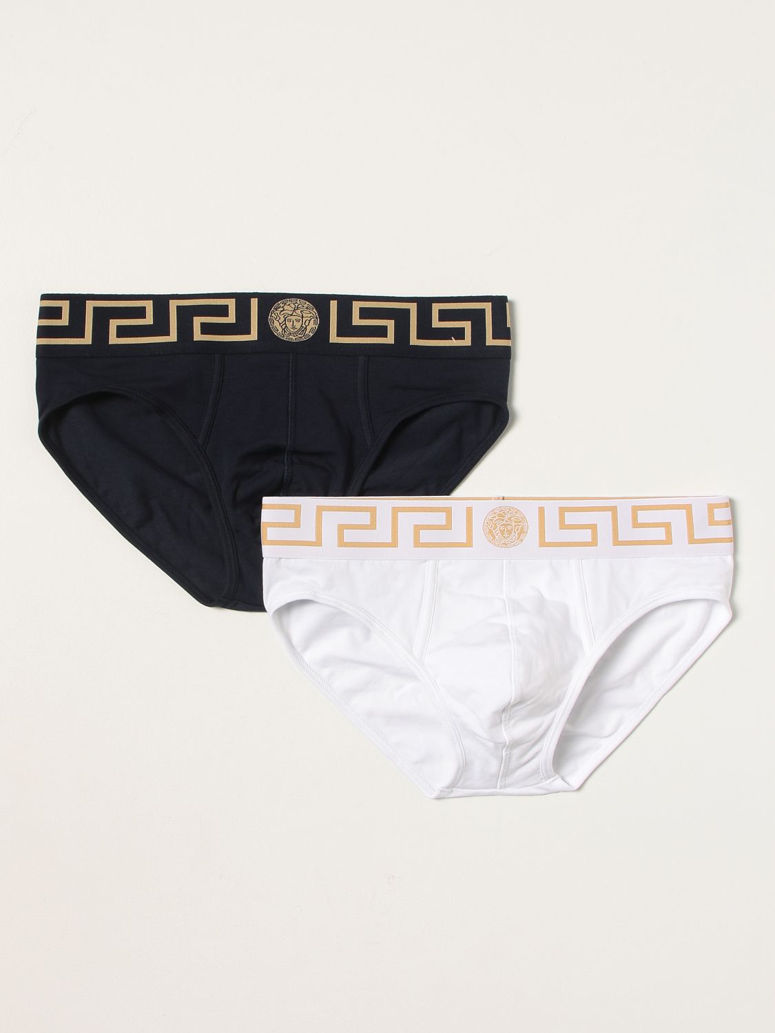 Underwear Versace: Versace stretch cotton briefs bi-pack with Greca pattern white 1