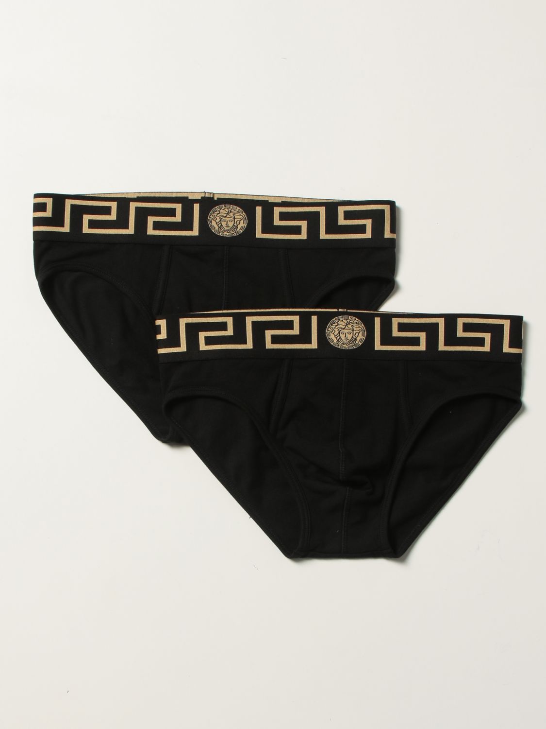 Underwear Versace: Versace stretch cotton briefs bi-pack with Greca pattern gold 1