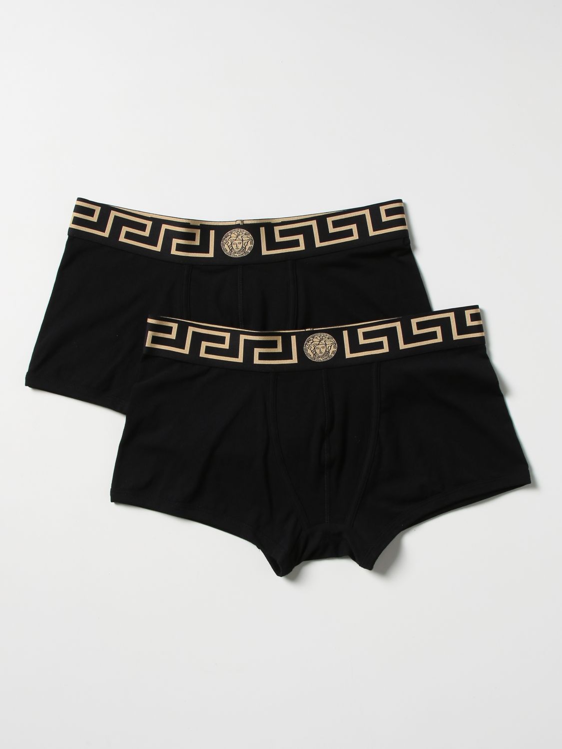Underwear Versace: Versace stretch cotton trunks bi-pack black 1