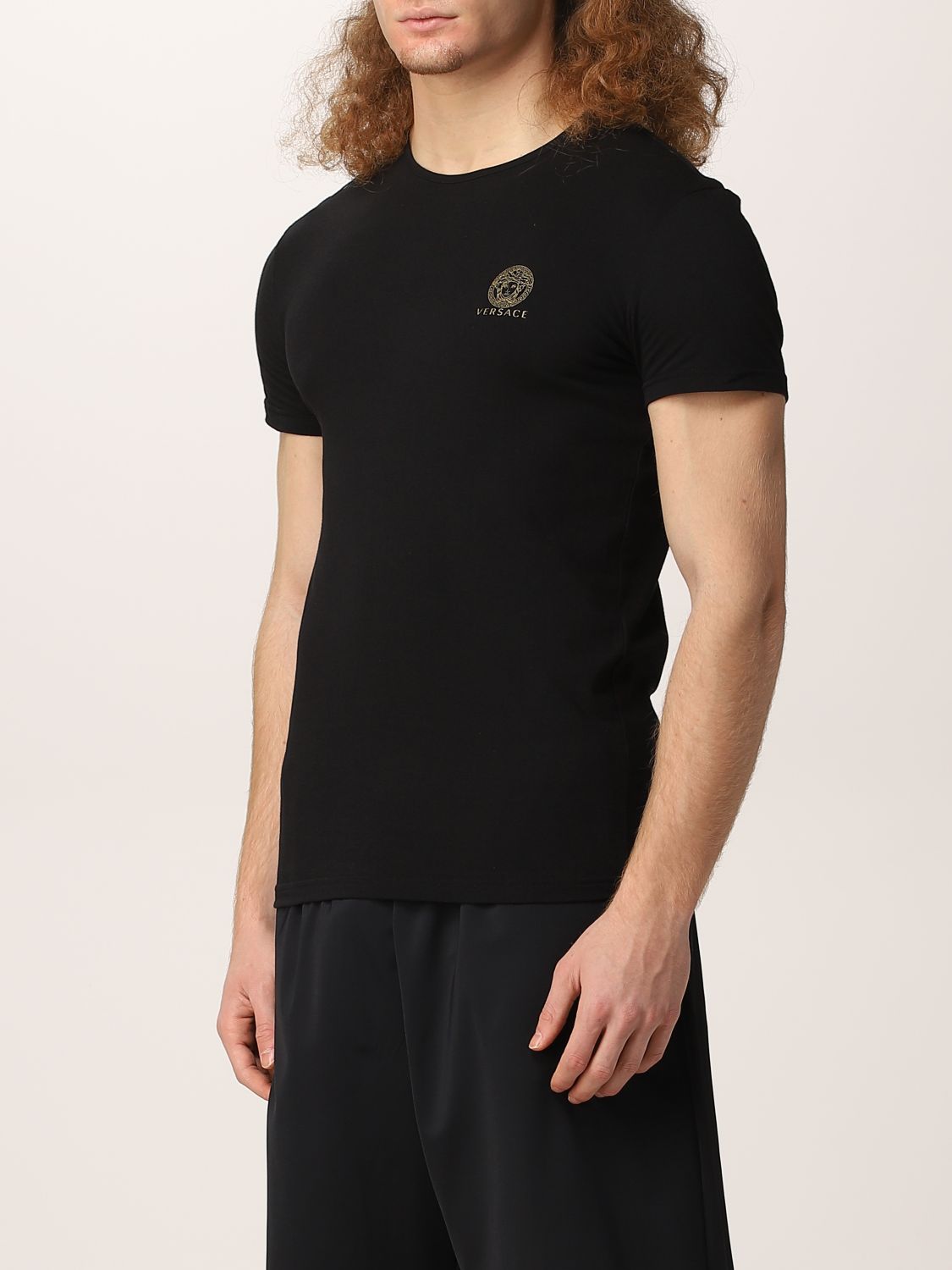 Intimo Versace: T-shirt intima Versace in cotone con Medusa nero 4