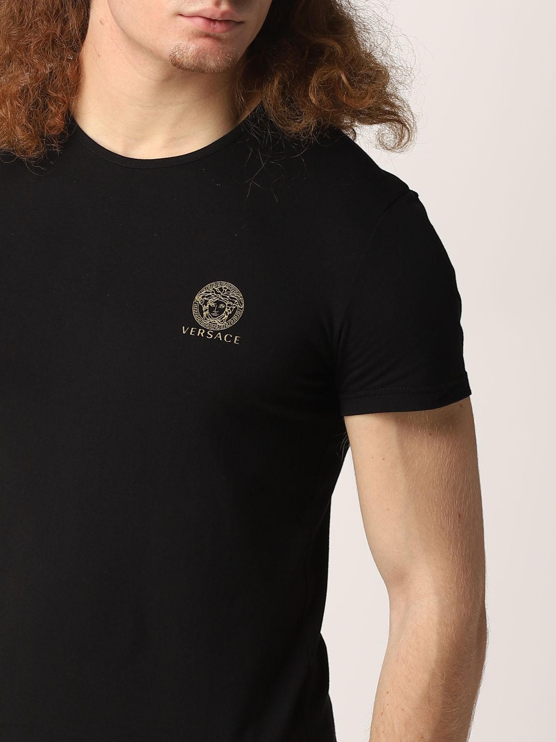 Intimo Versace: T-shirt intima Versace in cotone con Medusa nero 5