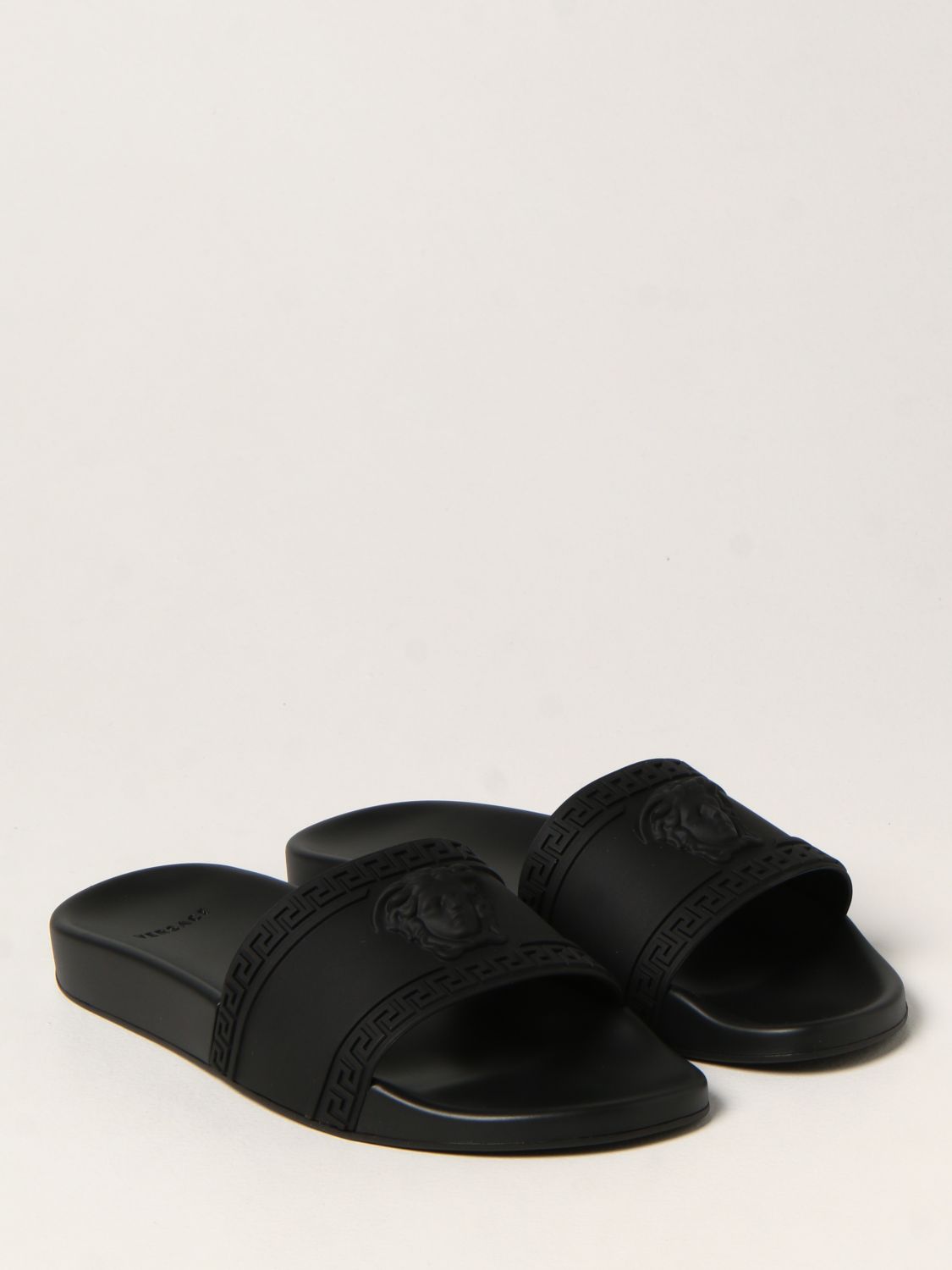VERSACE: Palazzo rubber sandals with Medusa head - Black | Versace ...