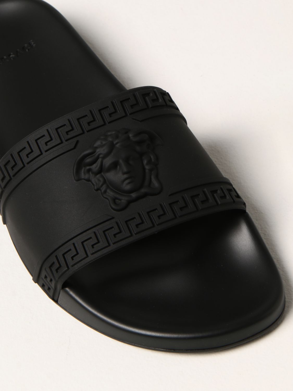 Sandals Versace: Versace Palazzo rubber sandals with Medusa head black 4