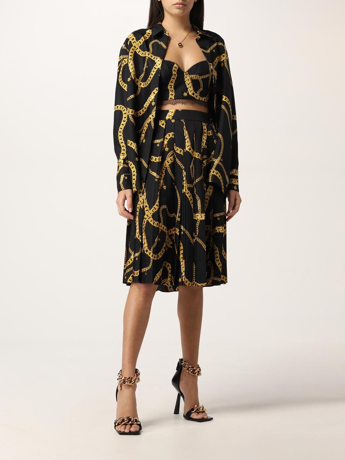 VERSACE Silk Shirt With Chain Print Beige Versace Shirt 10013601A02881 Online On GIGLIO COM