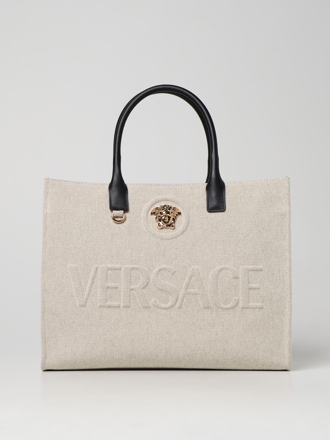 VERSACE: La Medusa canvas tote bag - Beige | Versace tote bags ...