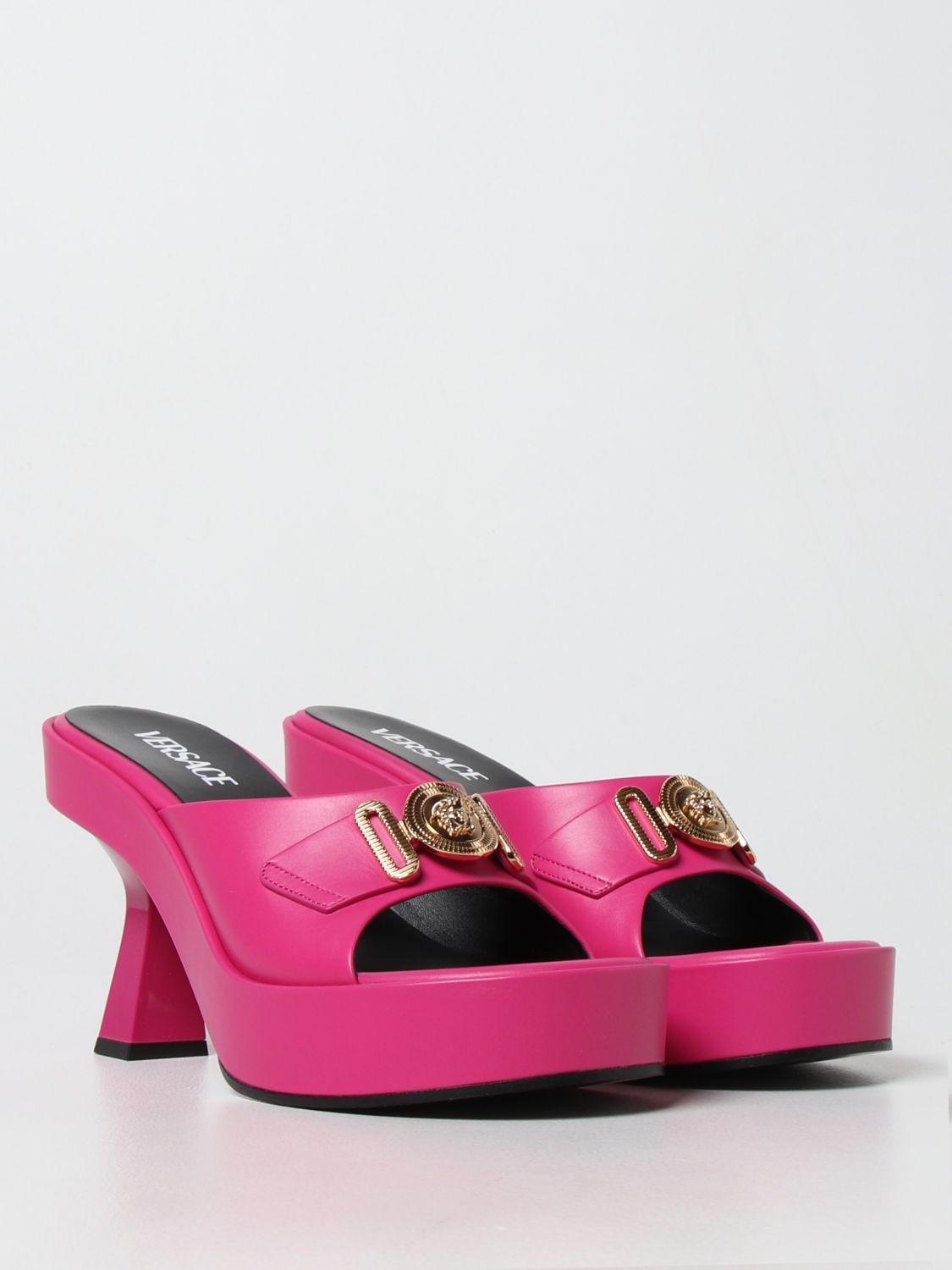 Heeled sandals Versace: Versace Medusa leather heeled sandals fuchsia 2
