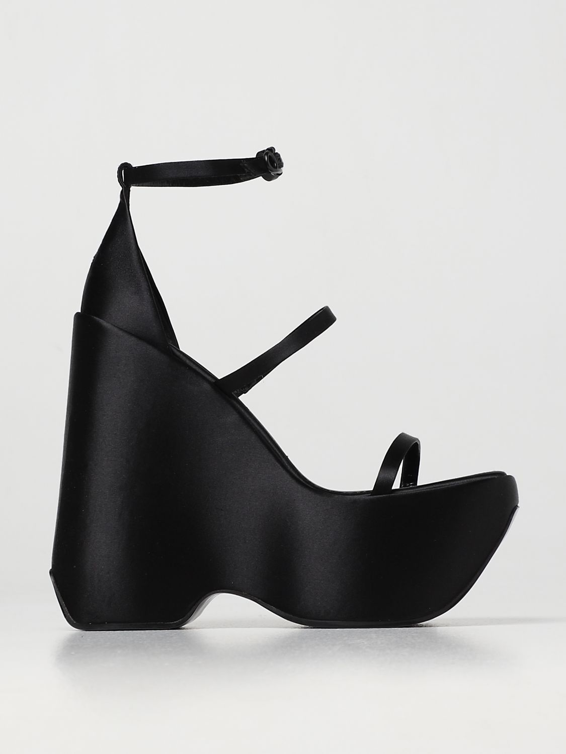 Wedge shoes Versace: Versace Triplaform satin sandals black 1
