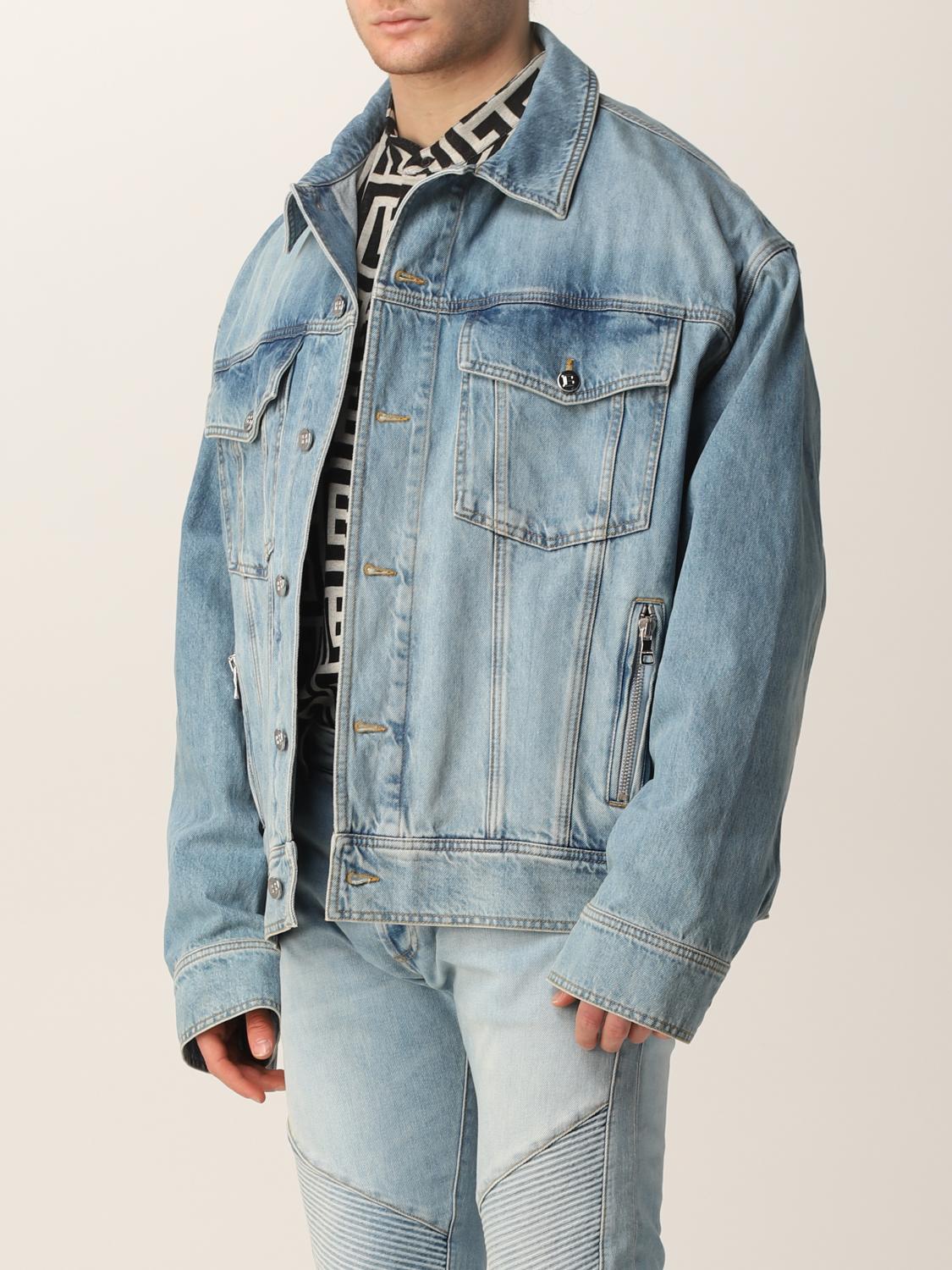 BALMAIN: washed denim jacket - Stone 