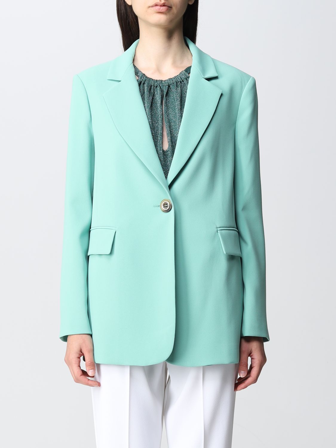 Pinko Single-breasted Blazer With Back Slit In Green