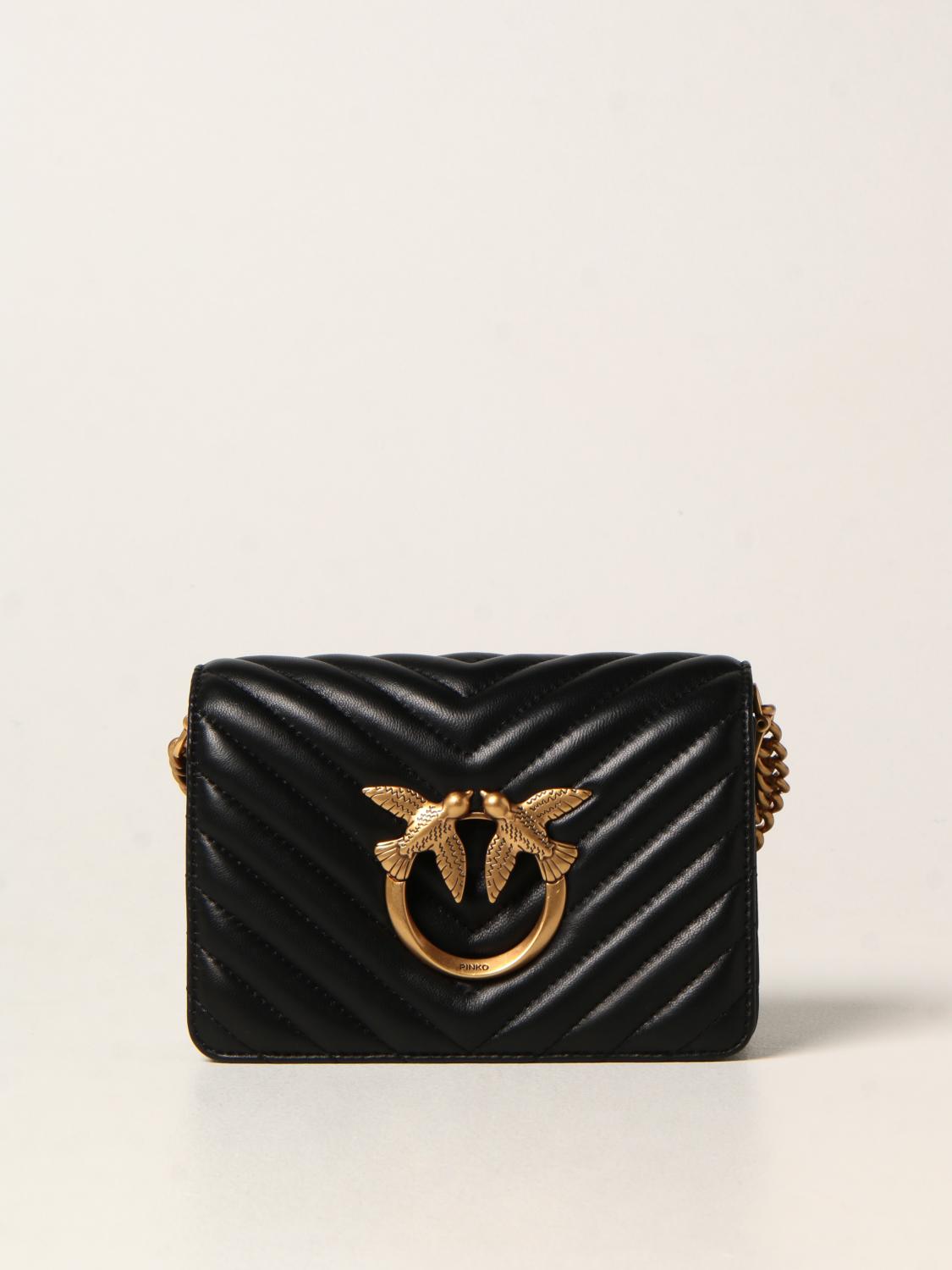 PINKO Love Click Mini V Quilt leather bag Black Pinko mini bag