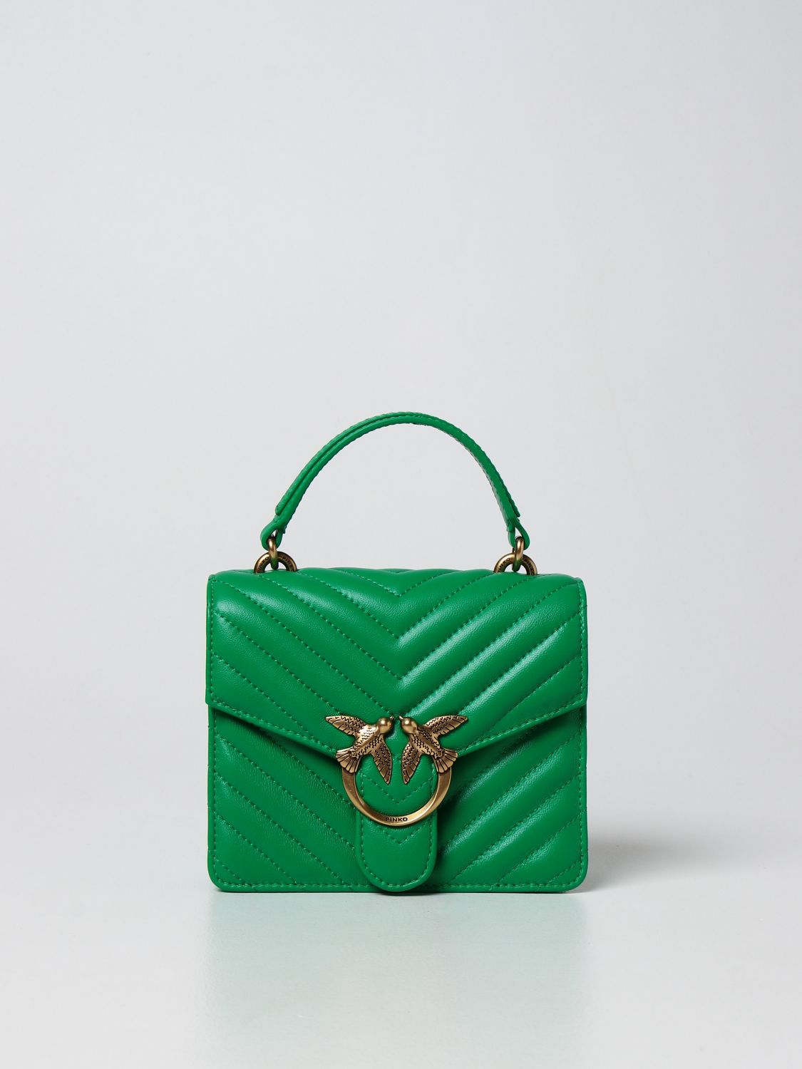 PINKO: Love Mini Handle V Quilt leather bag - Green | Pinko mini bag ...