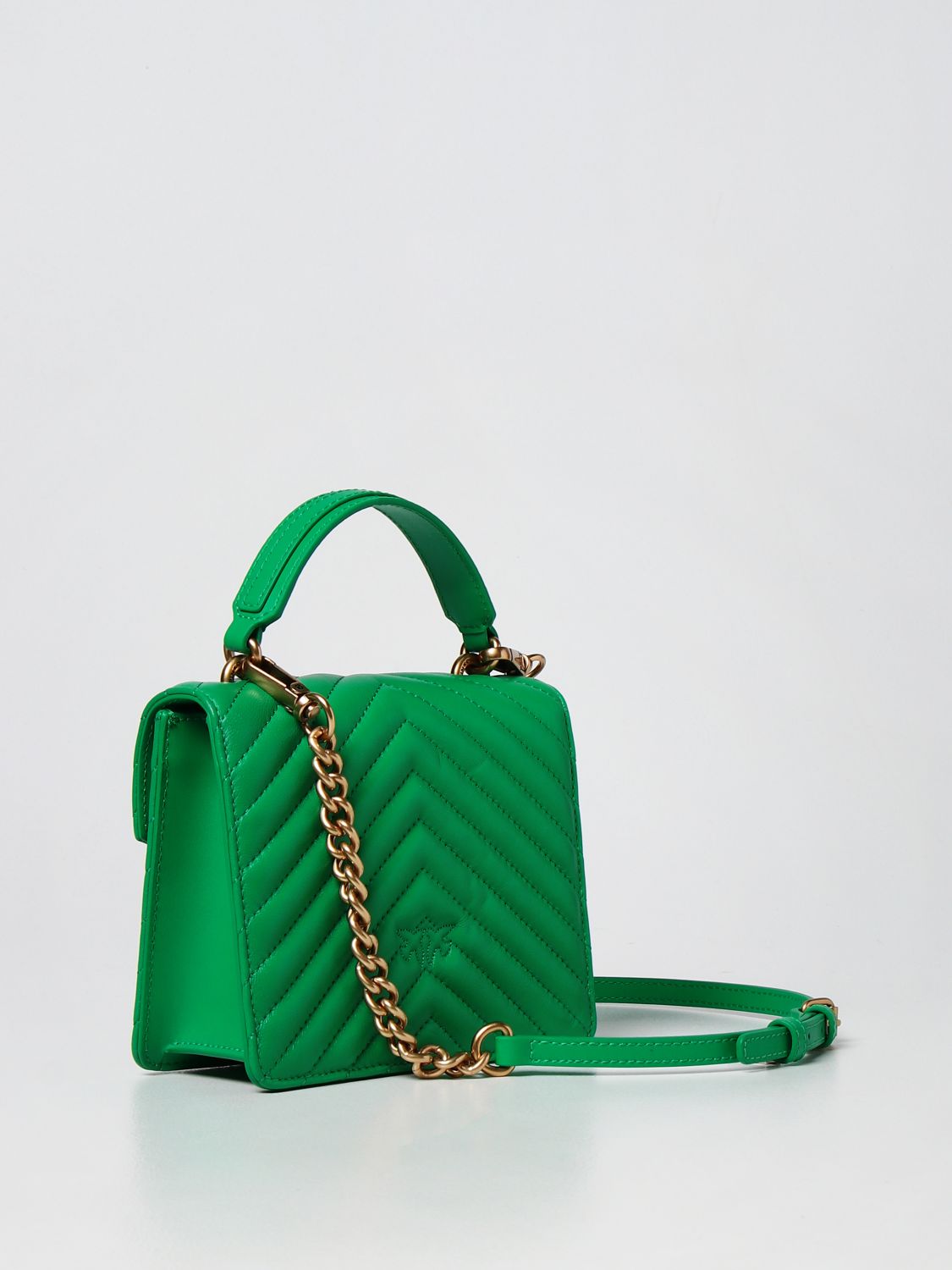 PINKO: Love Mini Handle V Quilt leather bag - Green | Pinko mini bag ...