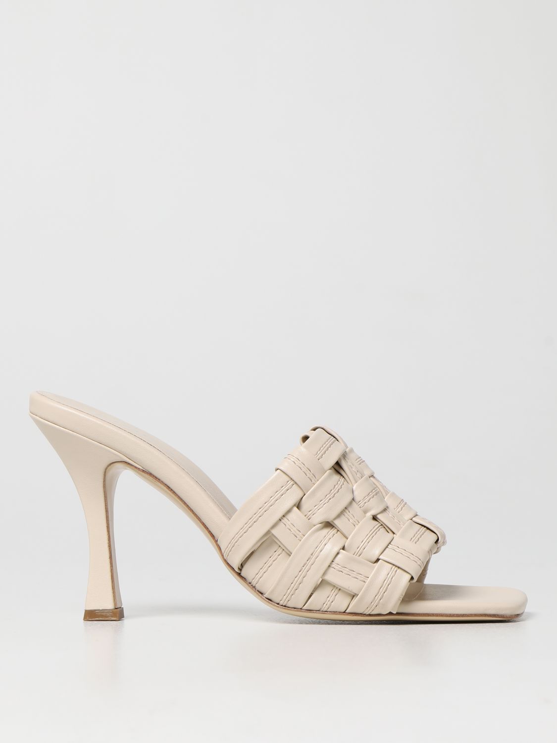 PINKO: Corinna sandal in woven eco-leather - White heeled sandals 1H211GY86G online GIGLIO.COM