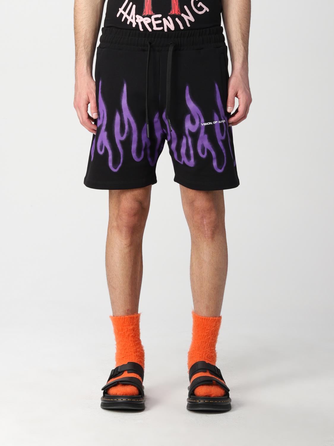 Vision Of Super Flame-print Drawstring Swim Shorts In Violet
