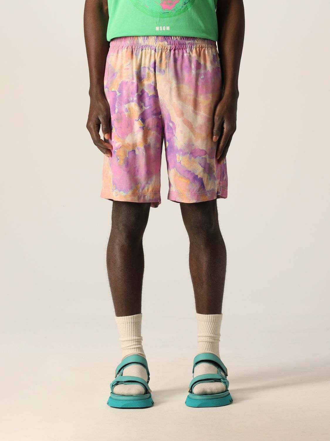 Pantaloncino Msgm: Bermuda Msgm con stampa tie dye lilla 1