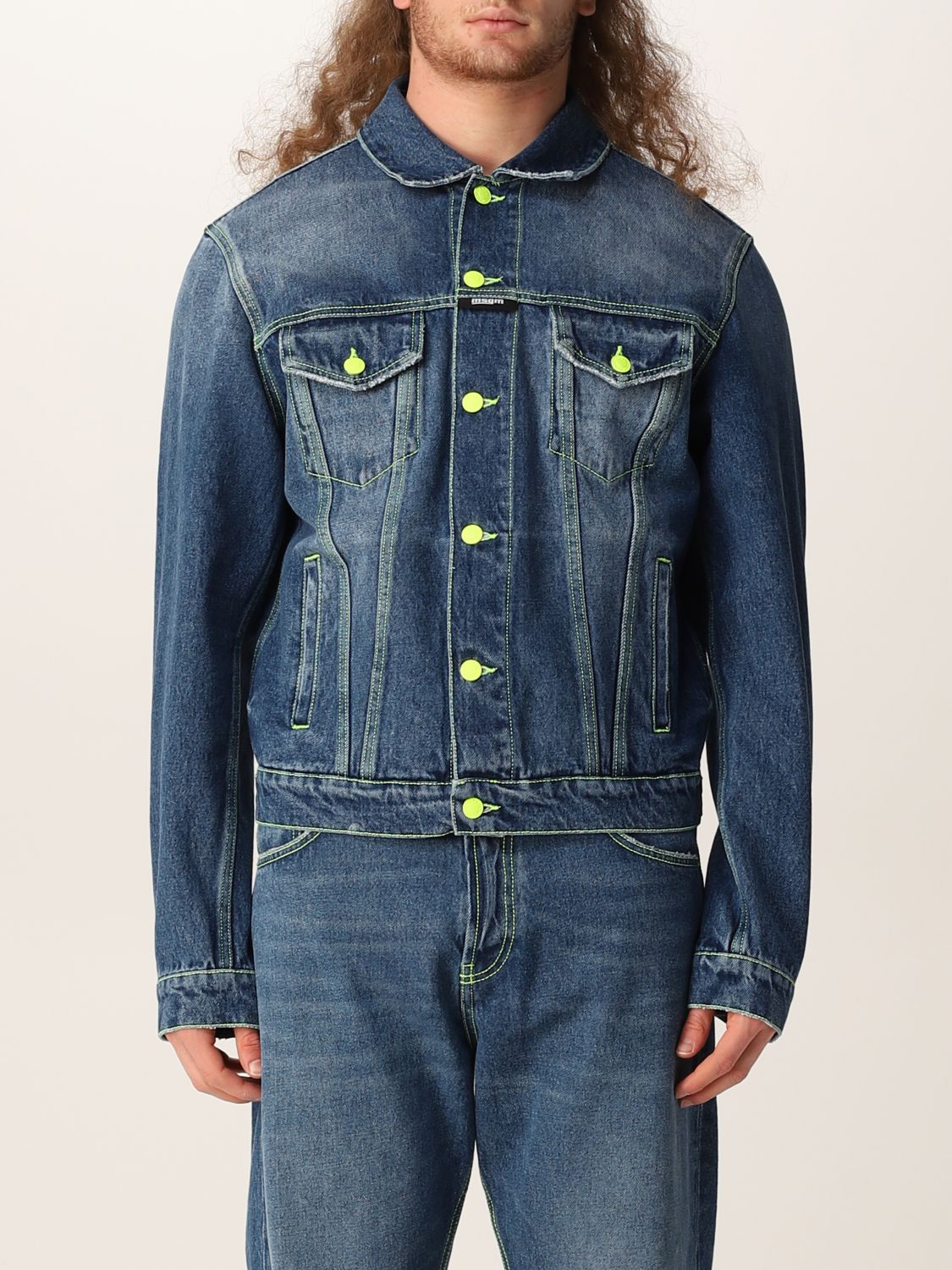 MSGM: denim jacket with fluo details - Denim | Msgm jacket