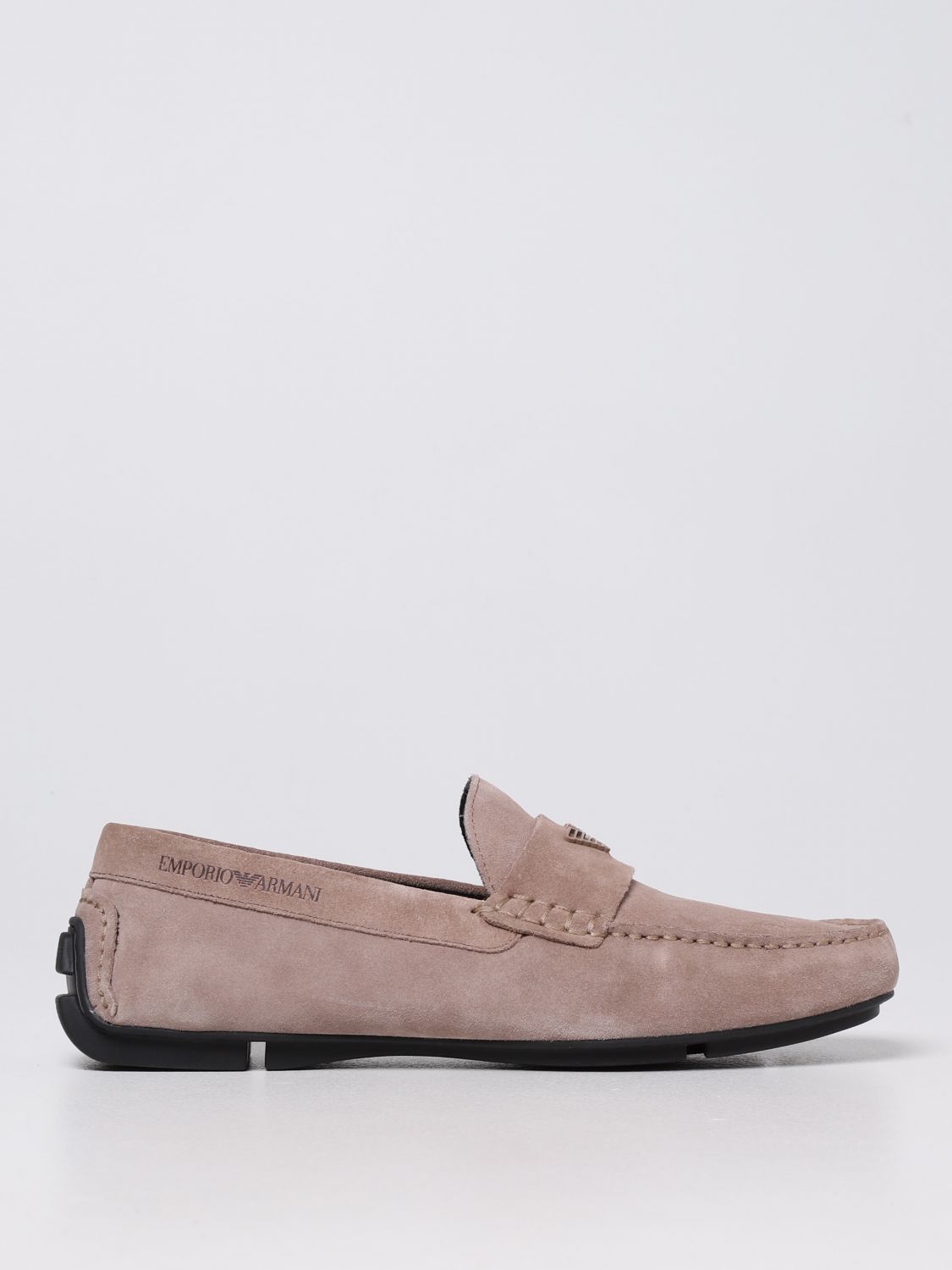 EMPORIO ARMANI: driver moccasin in suede - Beige | Emporio Armani loafers  X4B124XF188 online on 