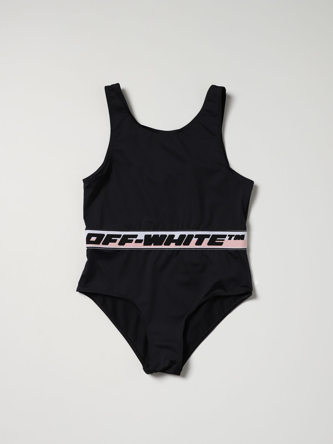 Off-white Kids' Off White One-piece Swimsuit With Logoed Band In Black