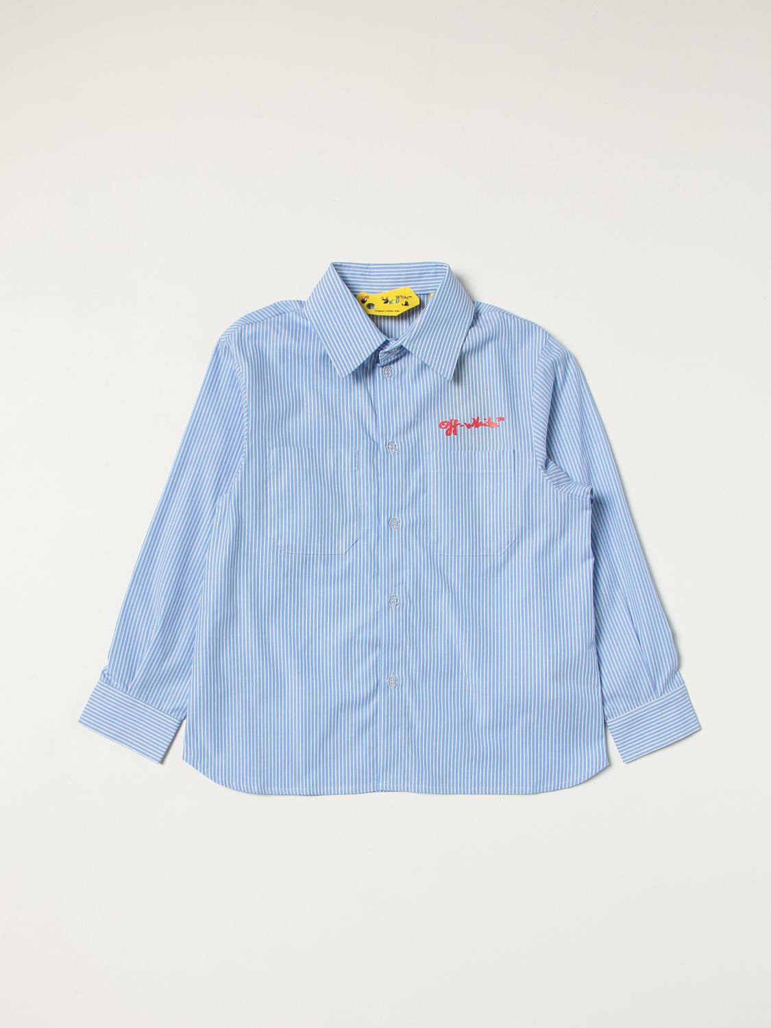 OFF-WHITE: Off White striped cotton shirt with embroidery - Blue | Off ...
