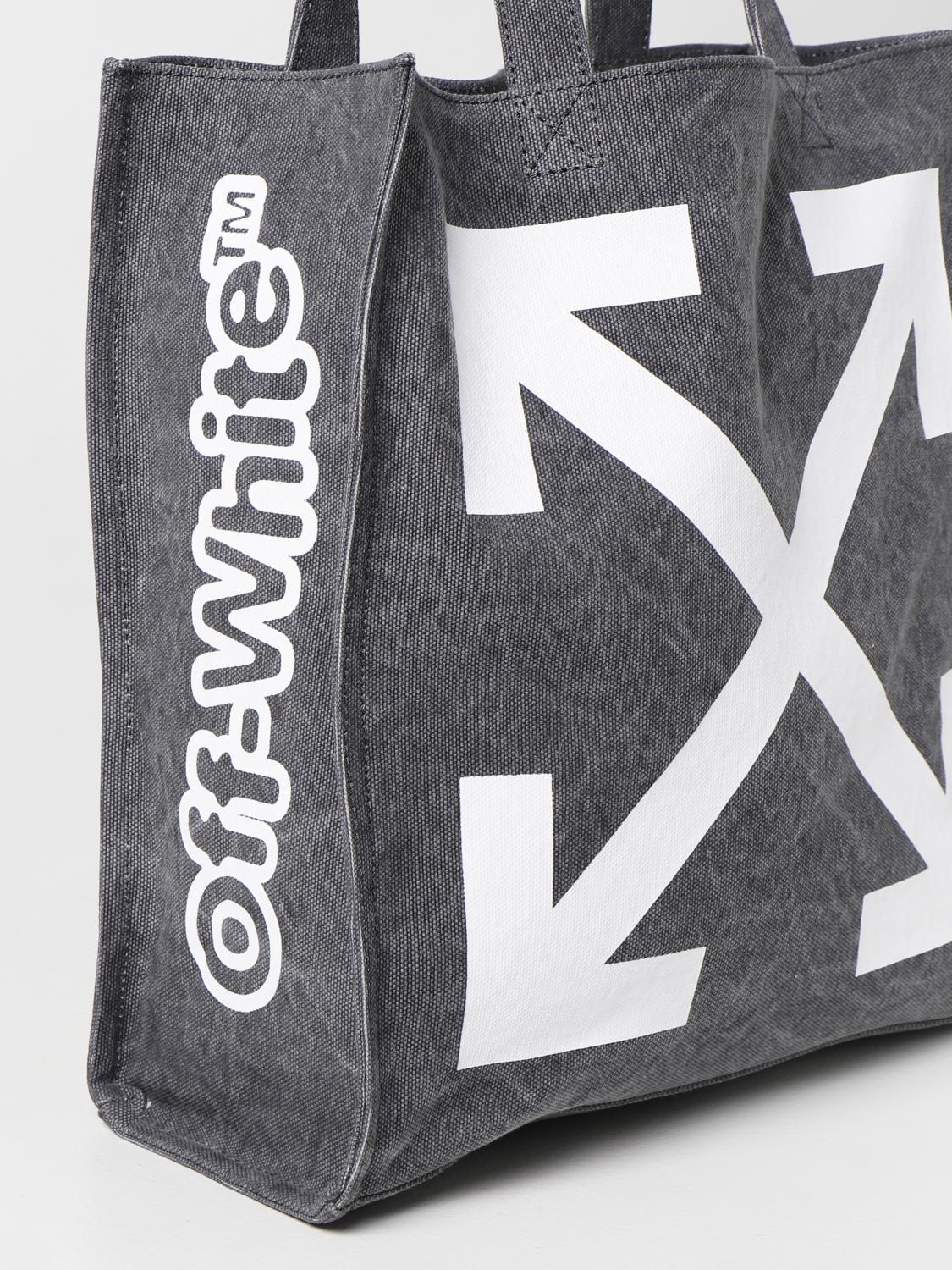 OFF-WHITE: Off White shopper bag in canvas - Grey | Bags Off-White  OMNA165S22FAB00 GIGLIO.COM