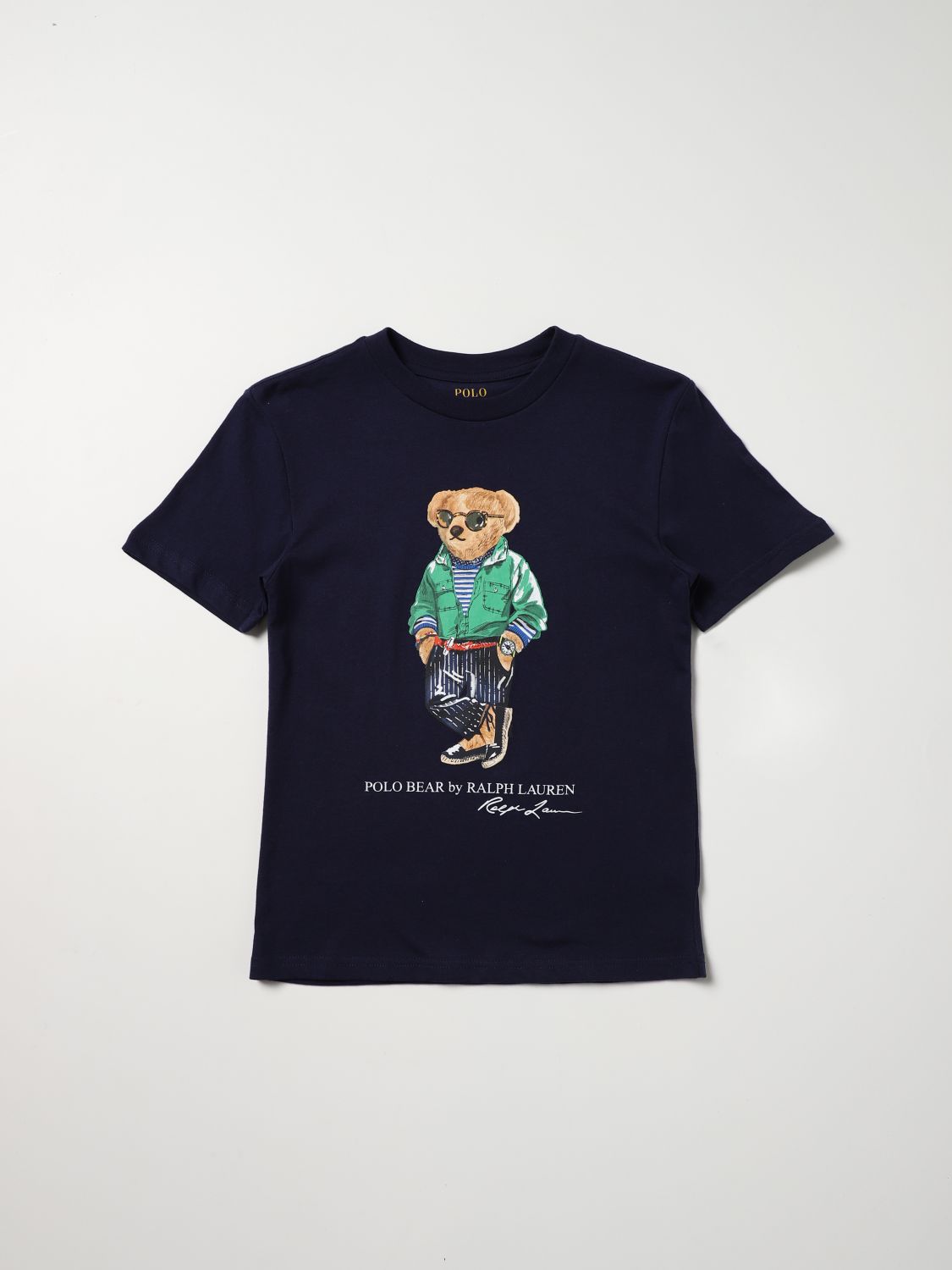 T-shirt Polo Ralph Lauren: T-shirt Polo Ralph Lauren in cotone con stampa orso blue navy 1