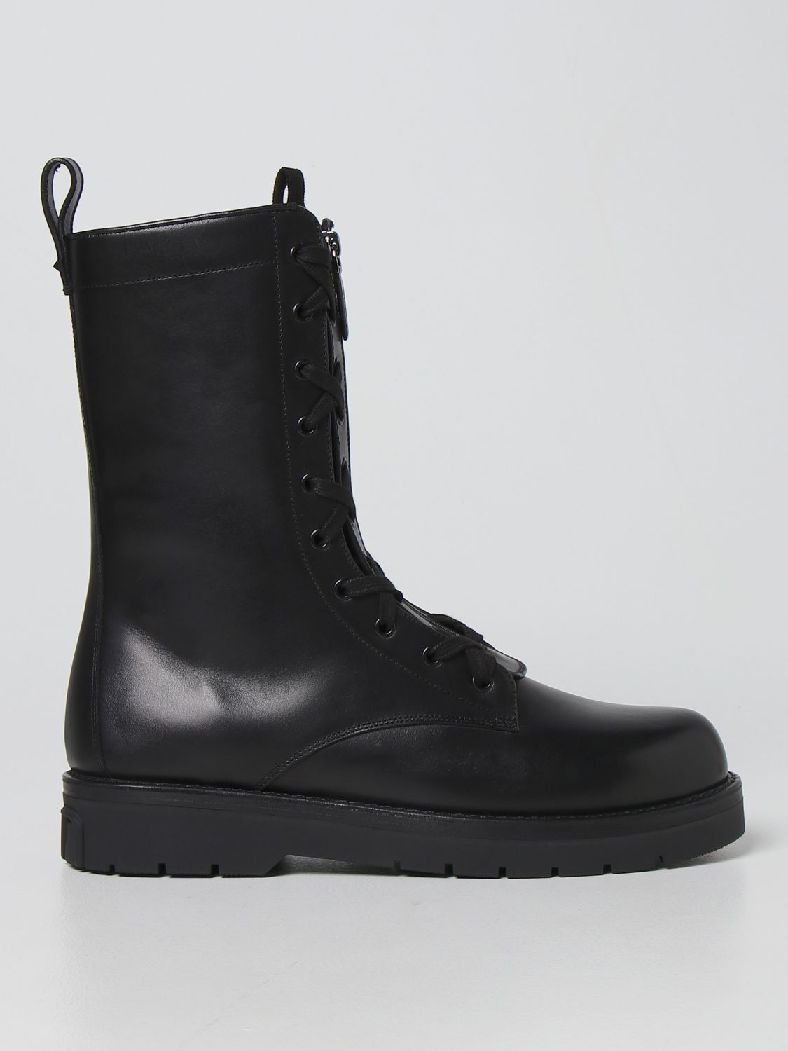 VALENTINO GARAVANI: smooth leather combat boots - Black | Valentino ...