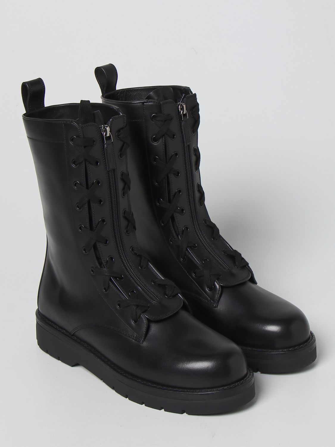 VALENTINO GARAVANI: smooth leather combat boots - Black | Valentino ...