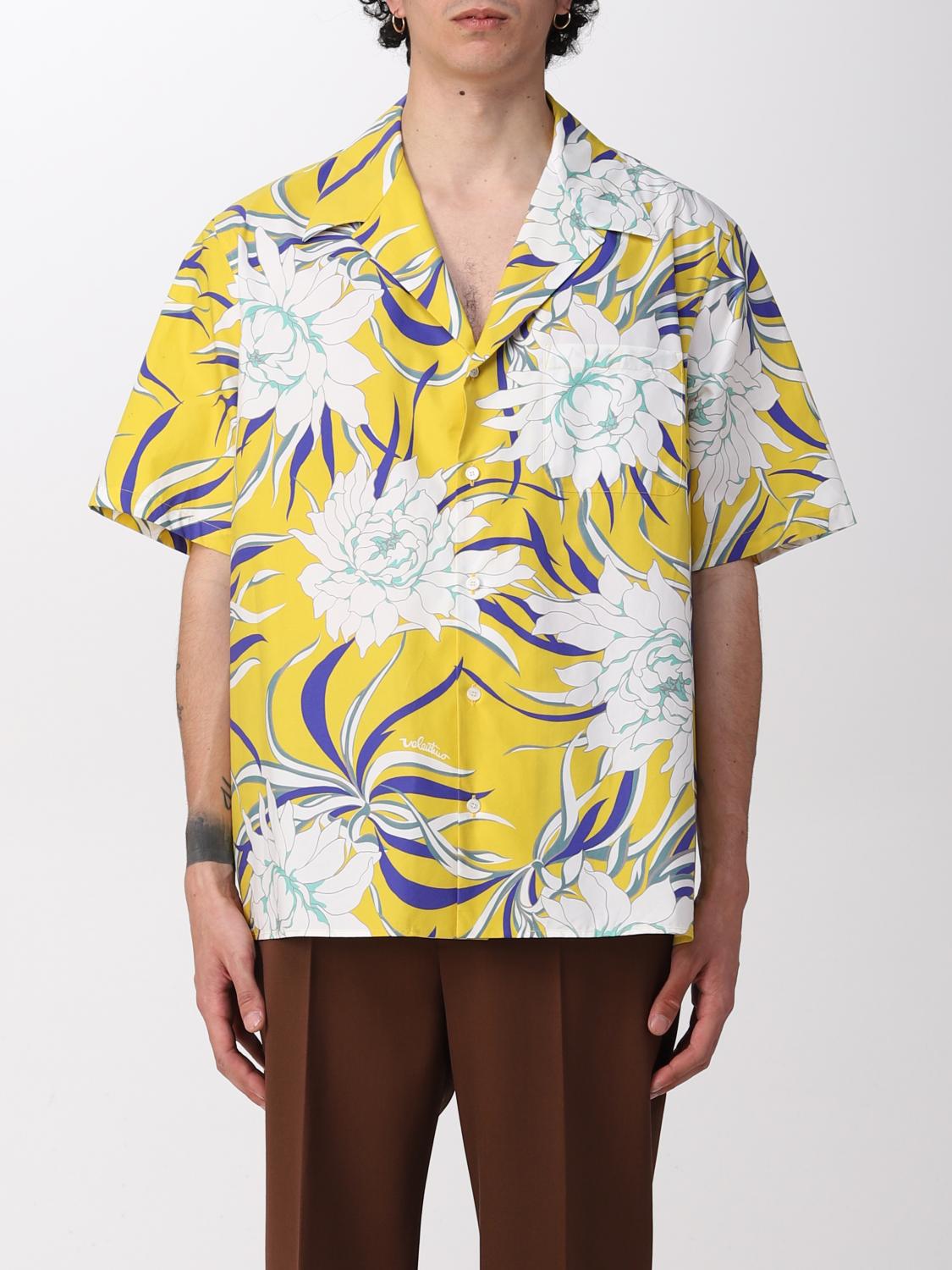 VALENTINO: cotton poplin bowling shirt - Yellow | Valentino shirt