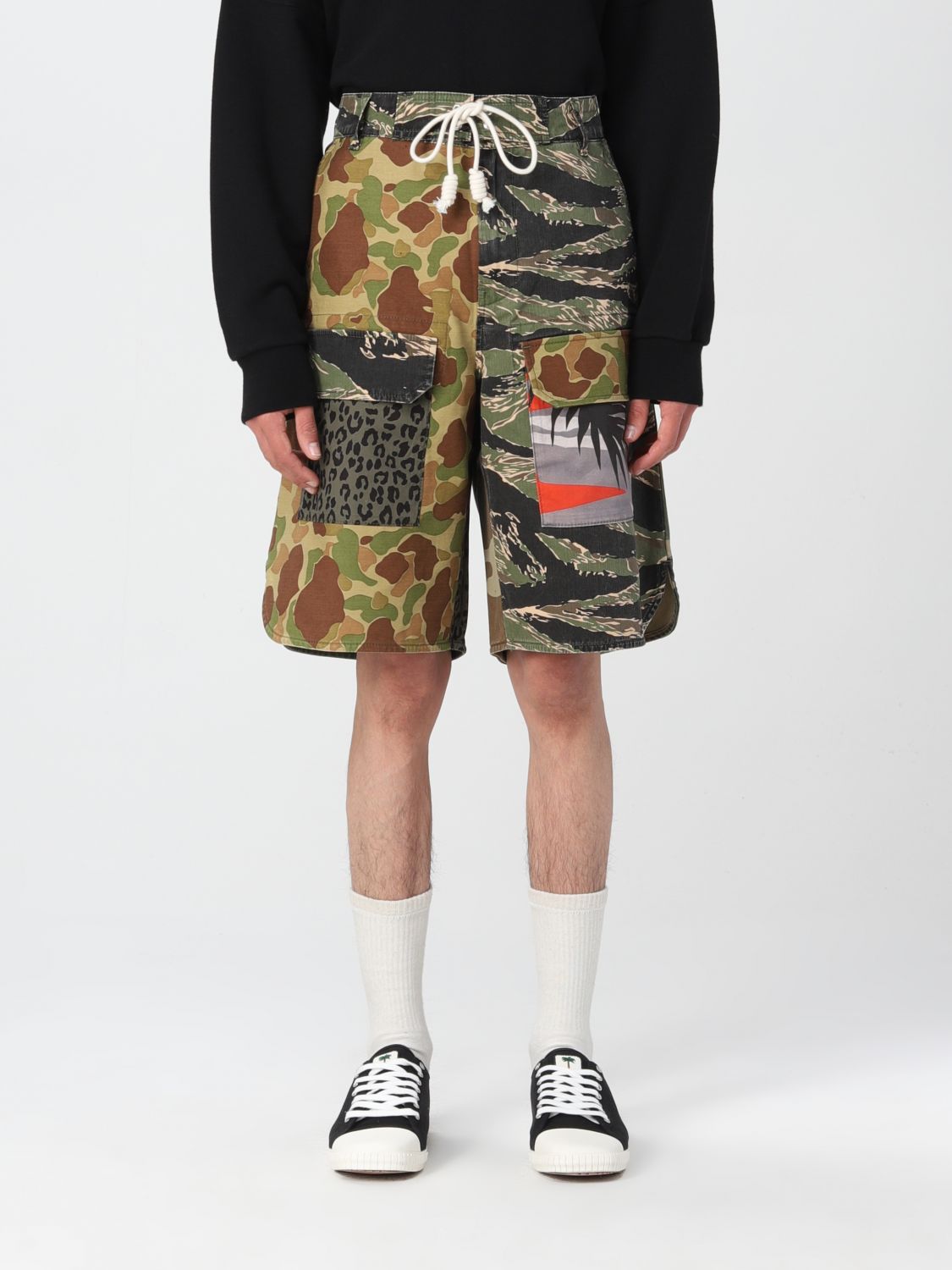 Palm Angels Patchwork Cargo Shorts In Military | ModeSens