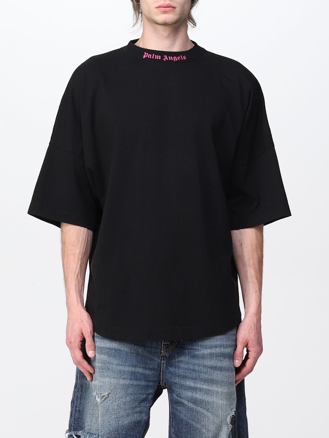 PALM ANGELS: T-shirt with back logo - Black | Palm Angels t-shirt ...