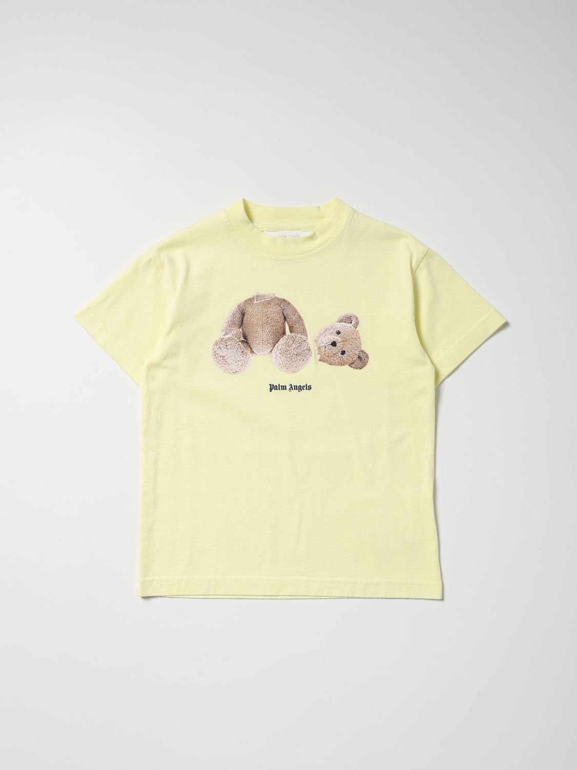 Palm Angels Kids' T-shirt With Bear Print In Yellow