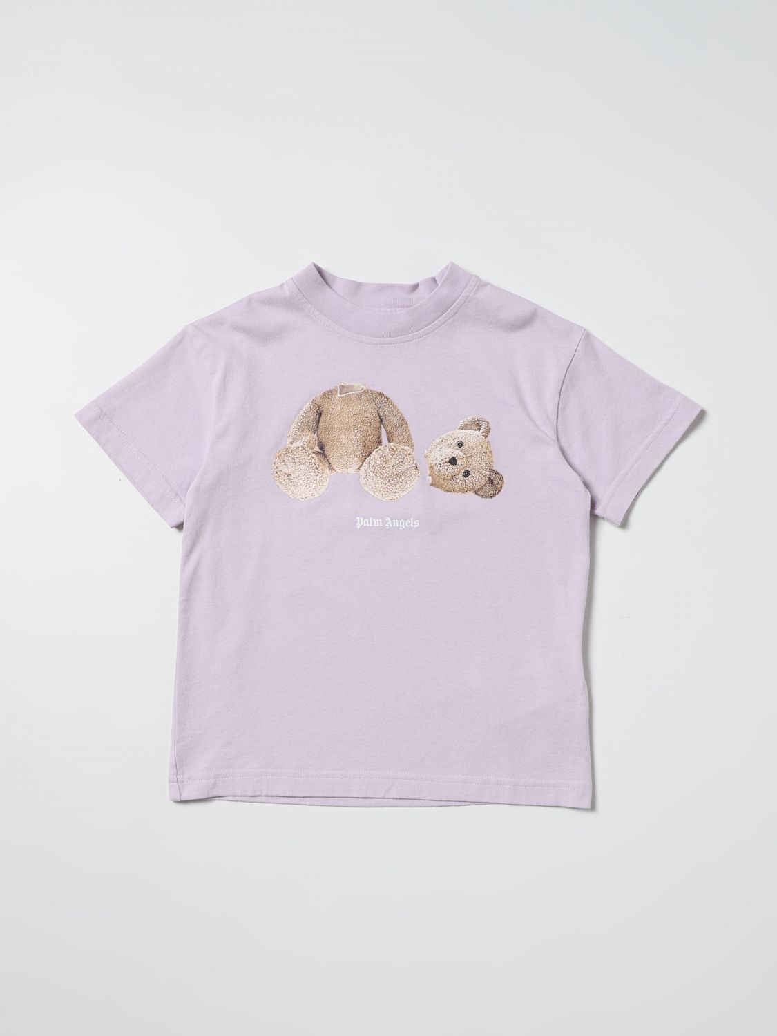 Palm Angels Kids' T-shirt With Bear Print In Lilac