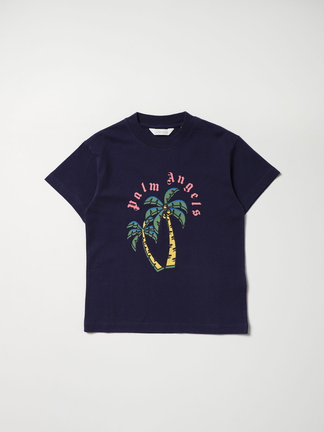 Palm Angels Kids' T-shirt With Graphic Print In Navy
