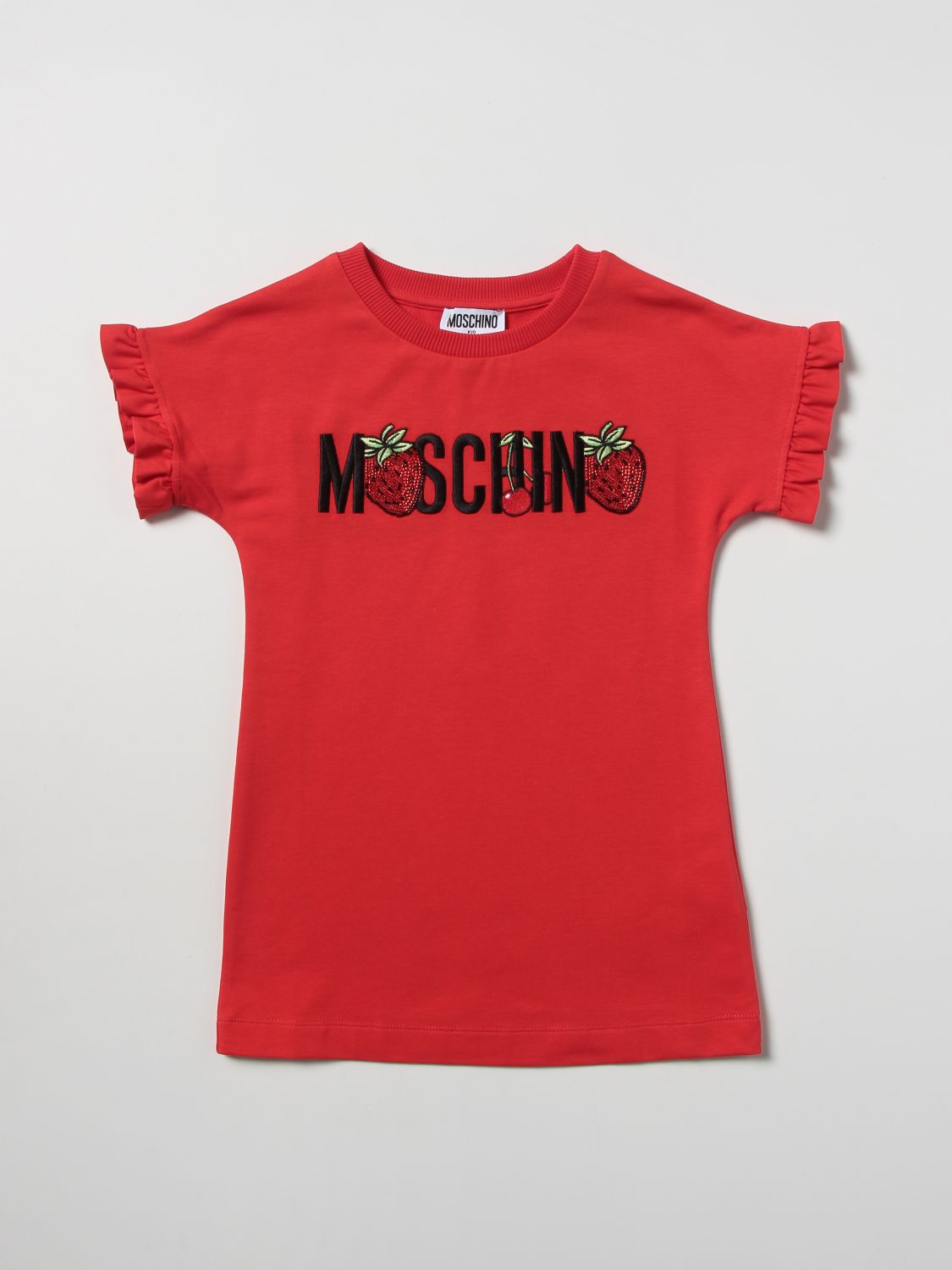 Moschino Kid Kids' Dress With Strawberry Print In Red