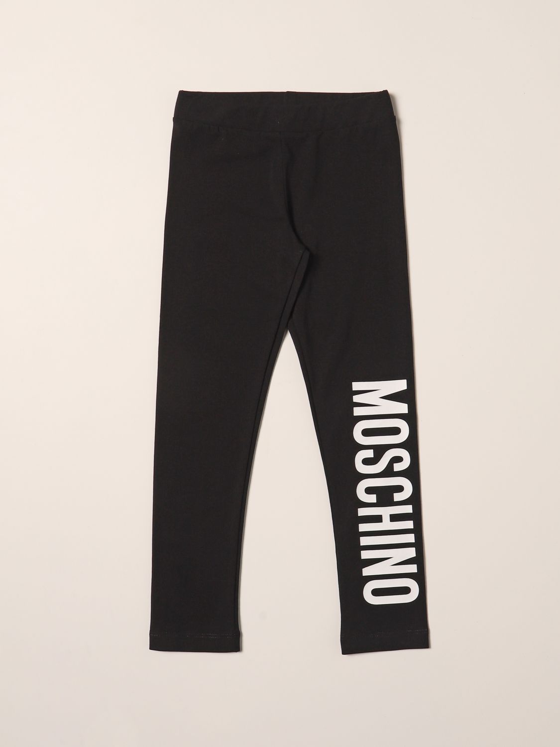 Pants Moschino Kid: Moschino Kid cotton leggings with logo black 1