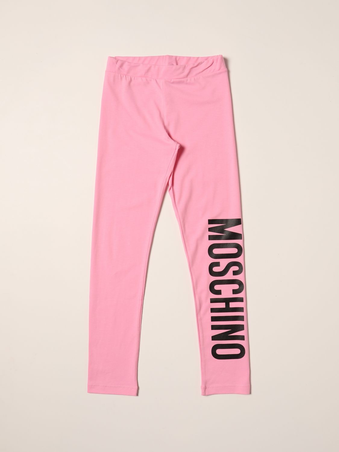 Pants Moschino Kid: Moschino Kid cotton leggings with logo pink 1