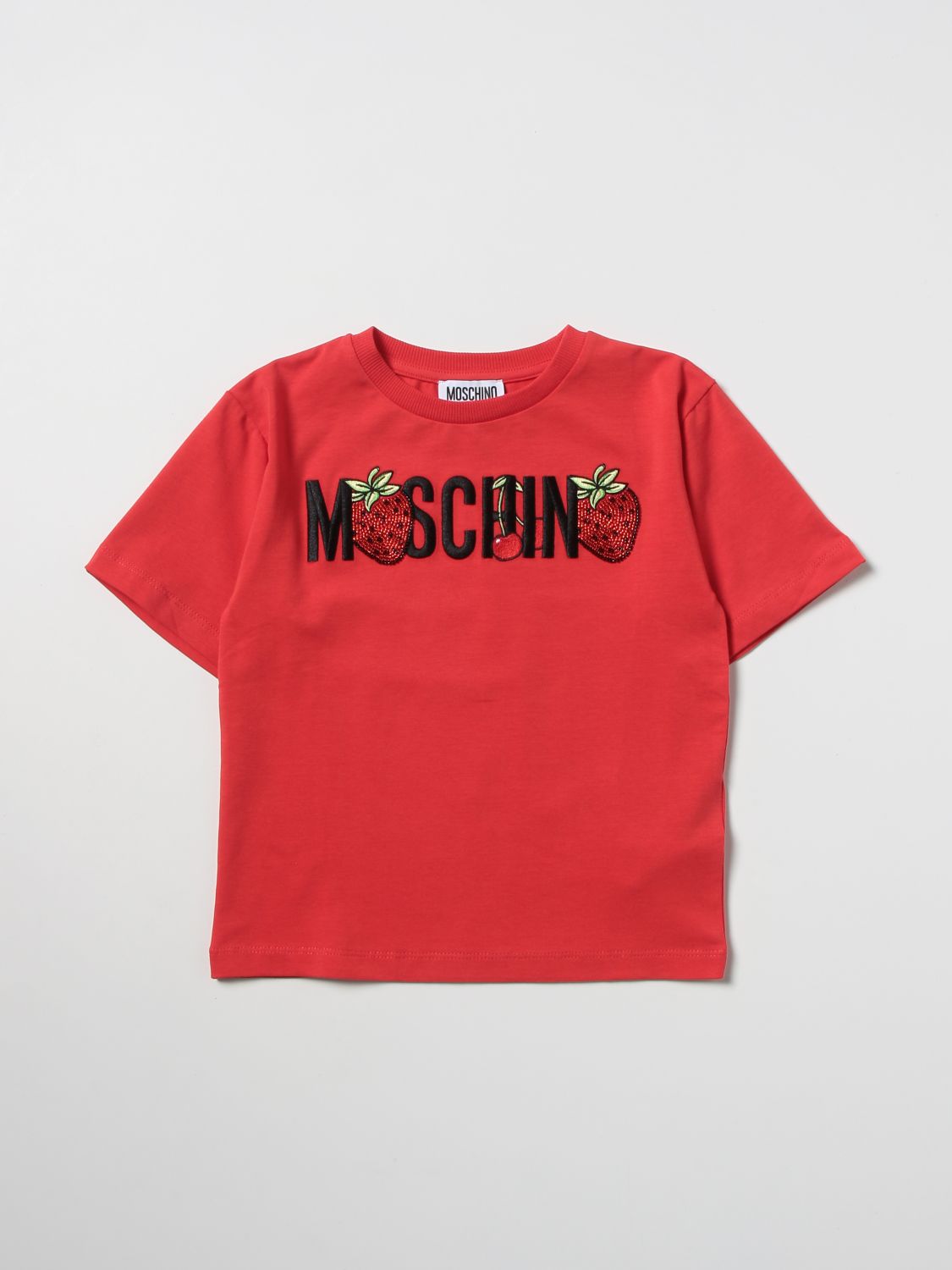 Moschino Kid Kids' T-shirt With Logo And Strawberries In Red
