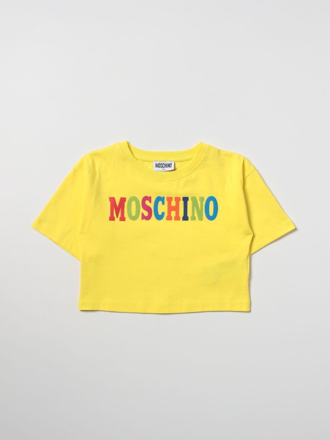Moschino Kid Kids' T-shirt With Multicolor Logo In Yellow